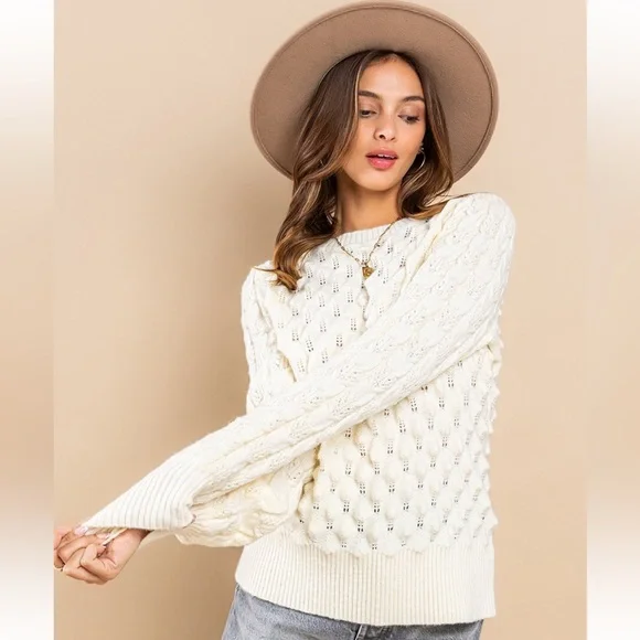 33 Boho Soft Two Tone Textured Sweater Top - Picture 3 of 7